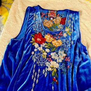 Johnny Was velvet top with exquisite embroidery.